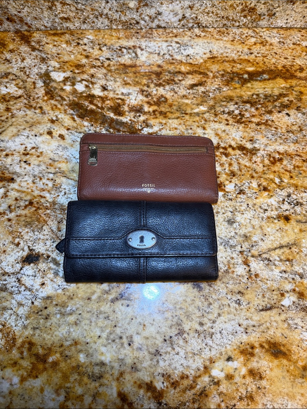 Fossil Leather Wallet Set - Brown & Black